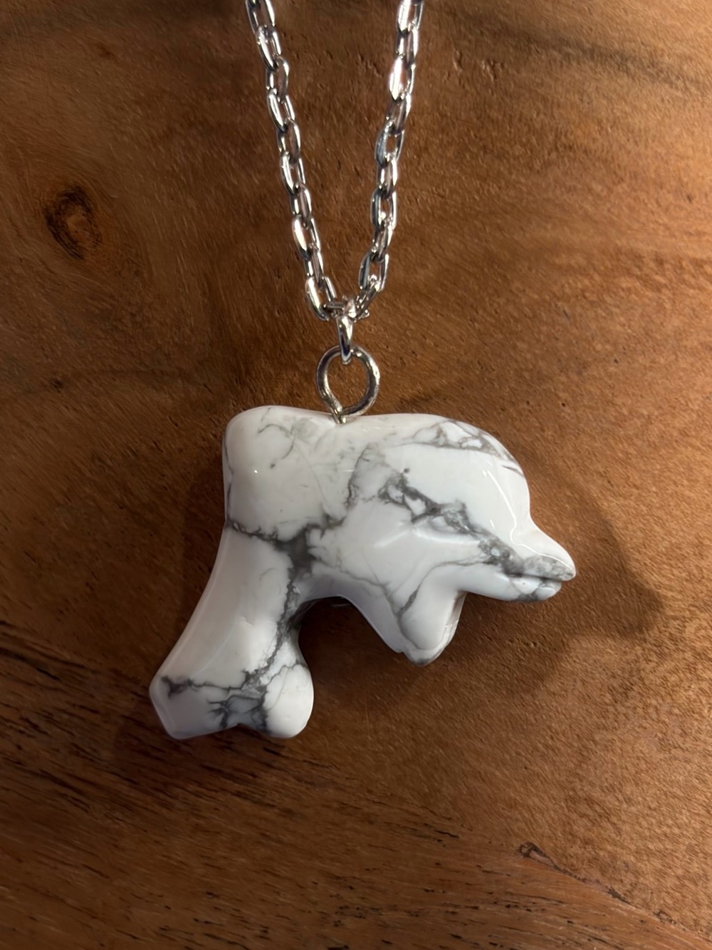Howlite Dolphin Hand-Carved Pendant Necklace Long - Picture 10 of 16